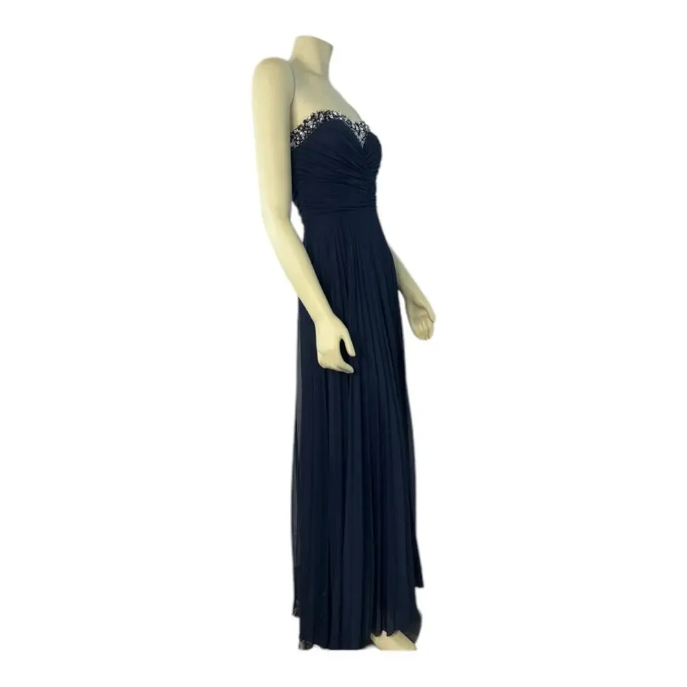 B. Darlin Navy Blue Strapless Maxi Jewel design prom dress size 3-4